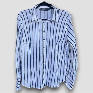 ZARA | Basic White Striped Button-Up Shirt | XL